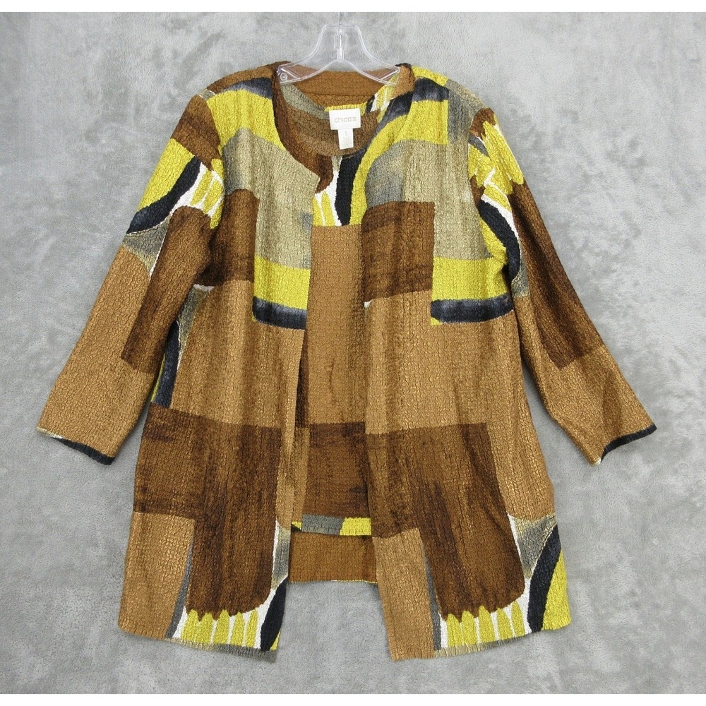 Chicos Jacket Set Womens 1 US Medium Crinkle Stretch Abstract Relaxed Twinset